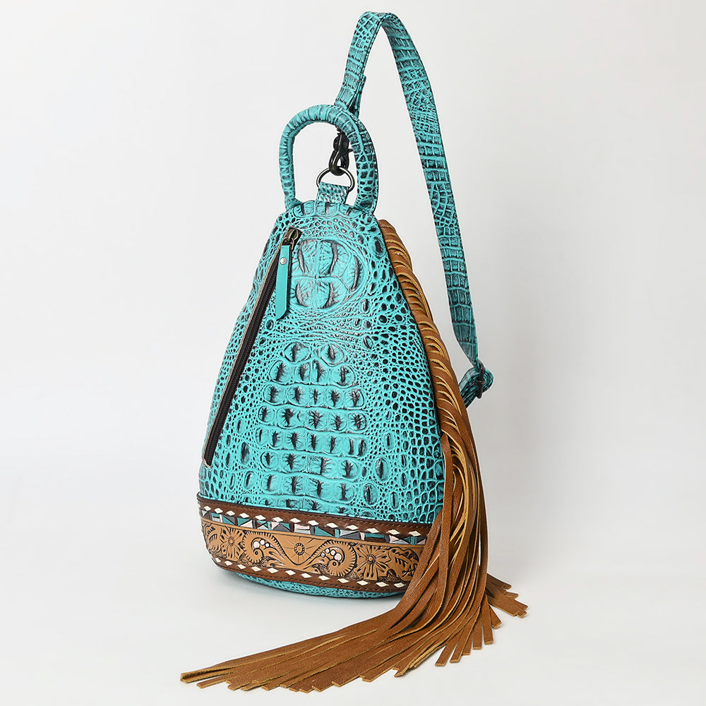 American Darling Sling Hand Tooled Crocodile Embossed Genuine Leather Women Bag Western Handbag Purse