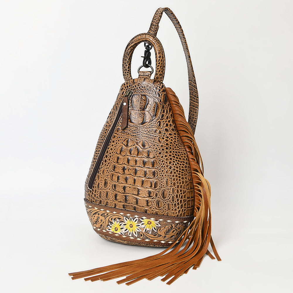 American Darling Sling Hand Tooled Crocodile Embossed Genuine Leather Women Bag Western Handbag Purse