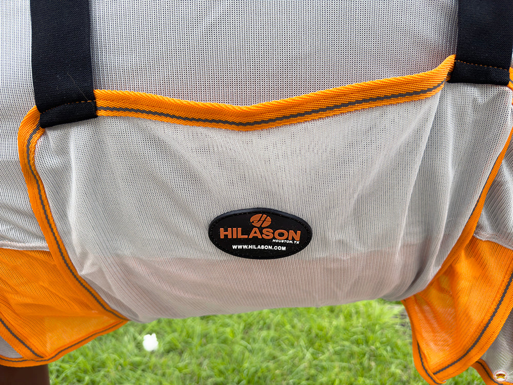 66 In - 84 In Hilason Horse Fly Sheet Uv Protect Mesh Bug Mosquito Summer White/Orange