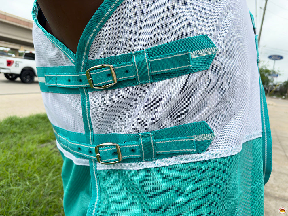 66 In - 84 In Hilason Horse Fly Sheet Uv Protect Mesh Bug Mosquito Summer White/Turquoise