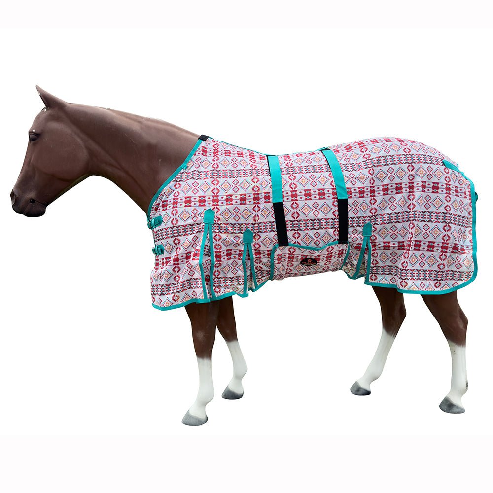 66 In - 84 In Hilason Horse Fly Sheet Uv Protect Mesh Bug Mosquito Summer White Aztec