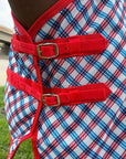 66 In - 84 In Hilason Horse Fly Sheet Uv Protect Mesh Bug Mosquito Summer Blue / Red Plaid
