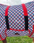 66 In - 84 In Hilason Horse Fly Sheet Uv Protect Mesh Bug Mosquito Summer Blue / Red Plaid
