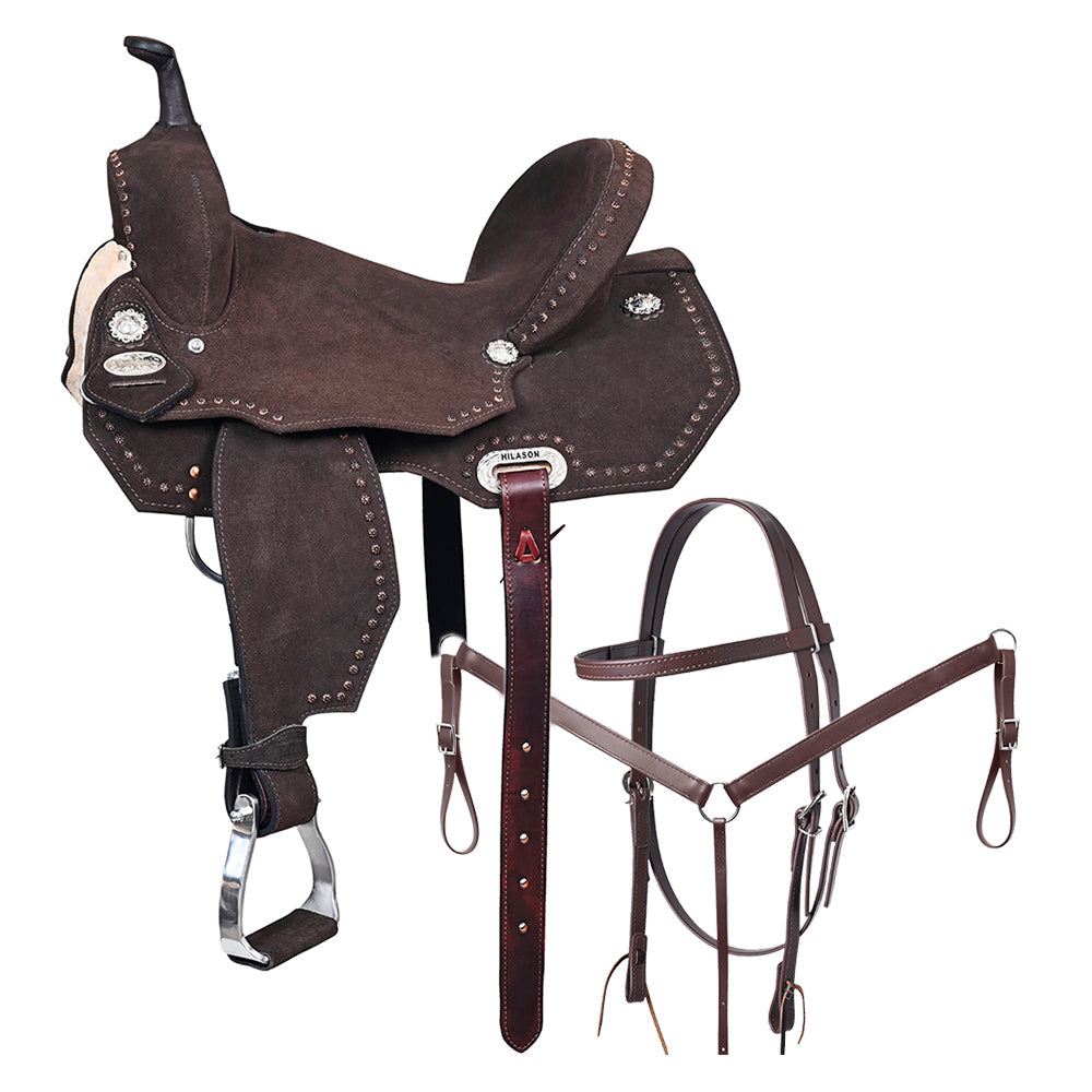 Hilason Western Horse Flex Tree Barrel Trail In Suede Leather Saddle &amp; Biothane Tack Set