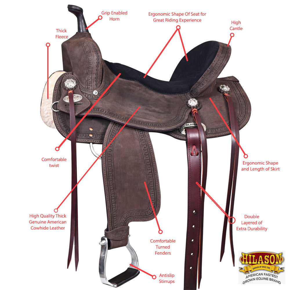 Hilason Western Horse Flex Tree Barrel Trail In Suede Leather Saddle &amp; Biothane Tack Set