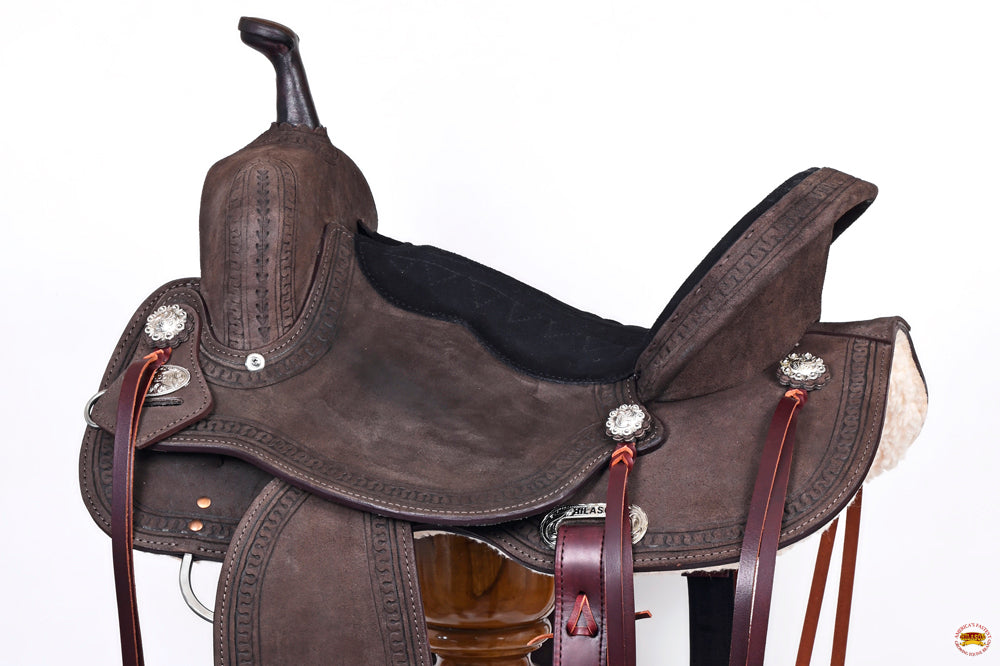 Hilason Western Horse Flex Tree Barrel Trail In Suede Leather Saddle &amp; Biothane Tack Set