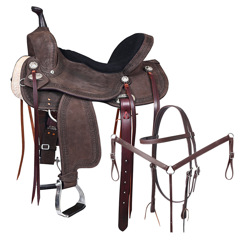 Hilason Western Horse Flex Tree Barrel Trail In Suede Leather Saddle &amp; Biothane Tack Set