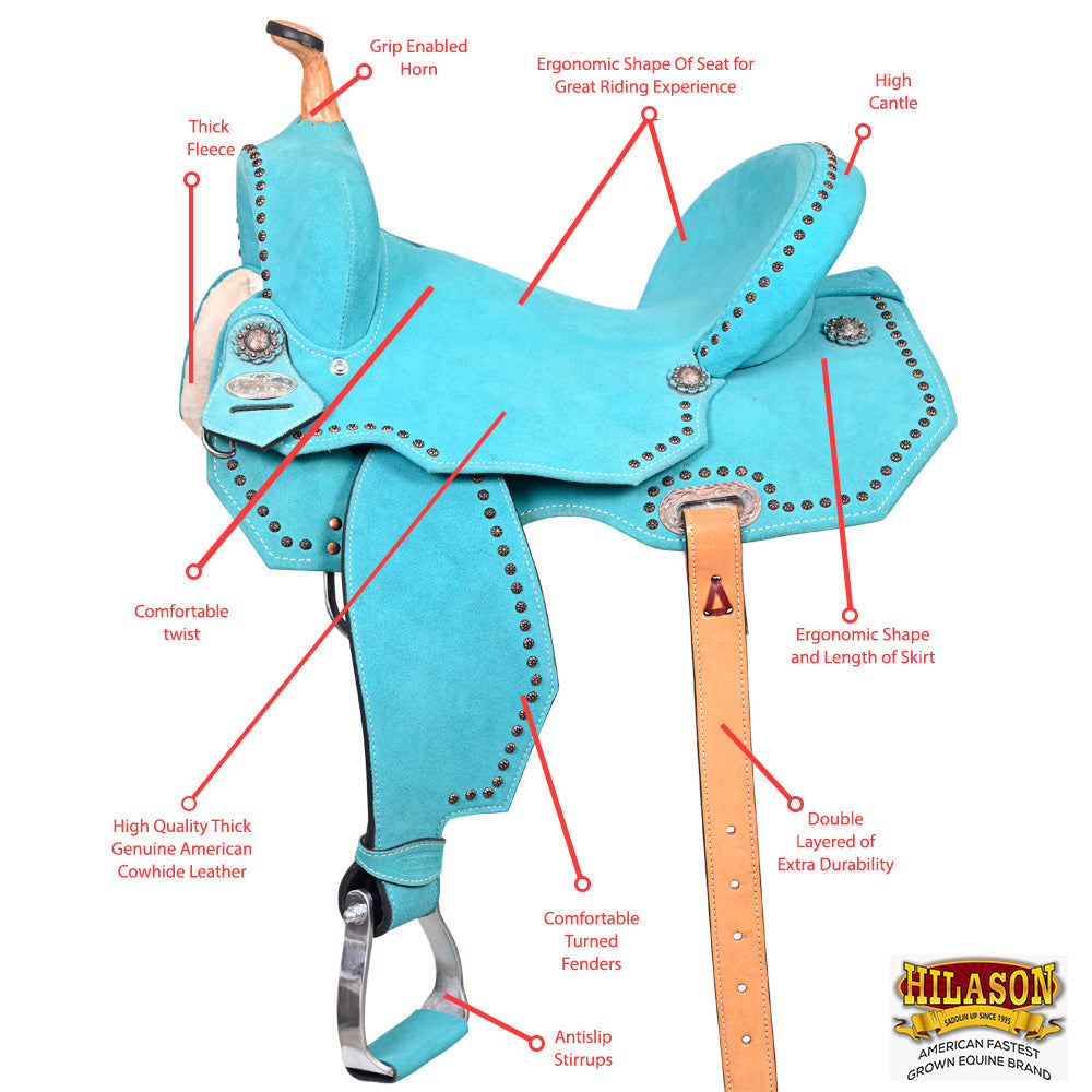 Hilason Western Horse Flex Tree Barrel Trail In Suede Leather Saddle &amp; Biothane Tack Set
