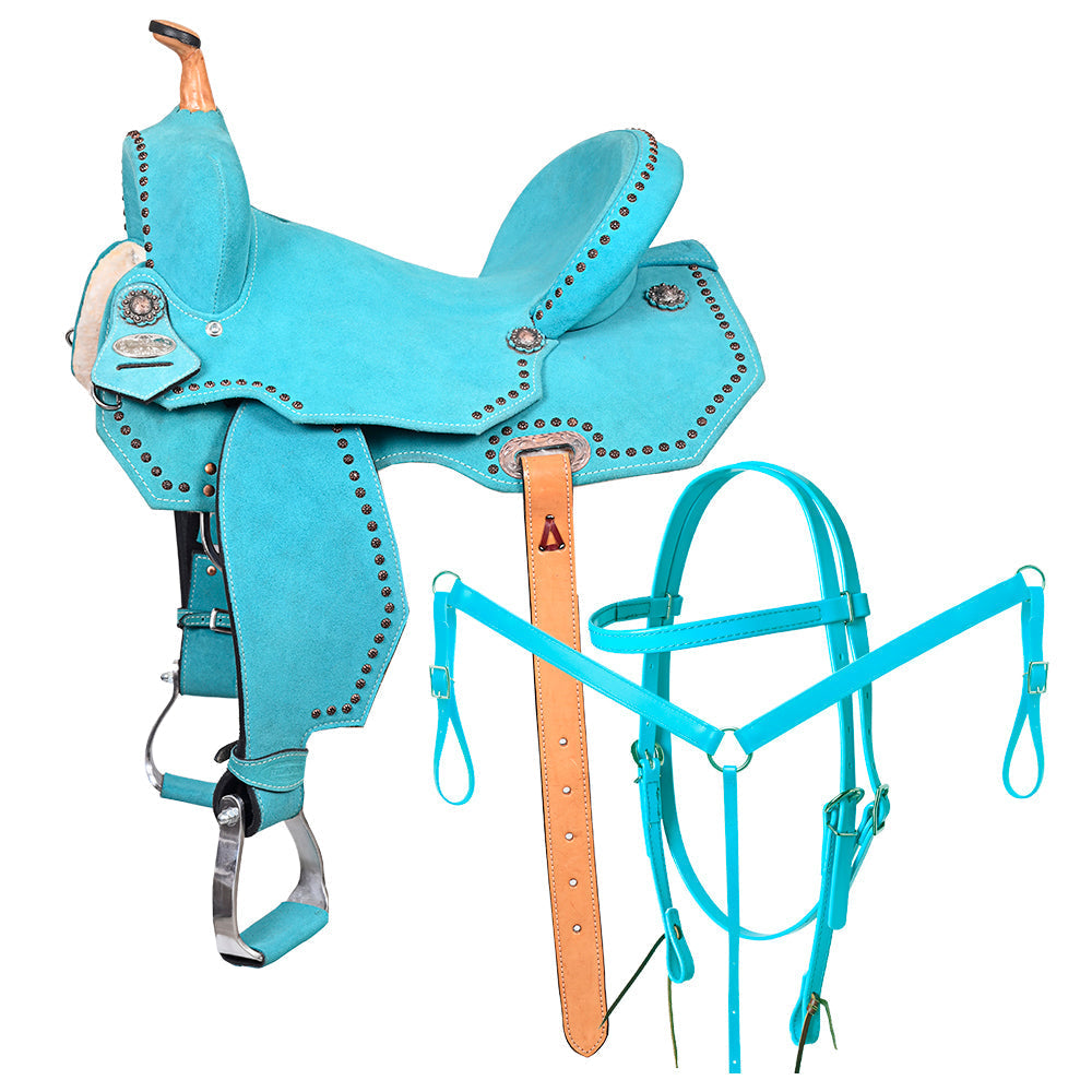 Hilason Western Horse Flex Tree Barrel Trail In Suede Leather Saddle &amp; Biothane Tack Set