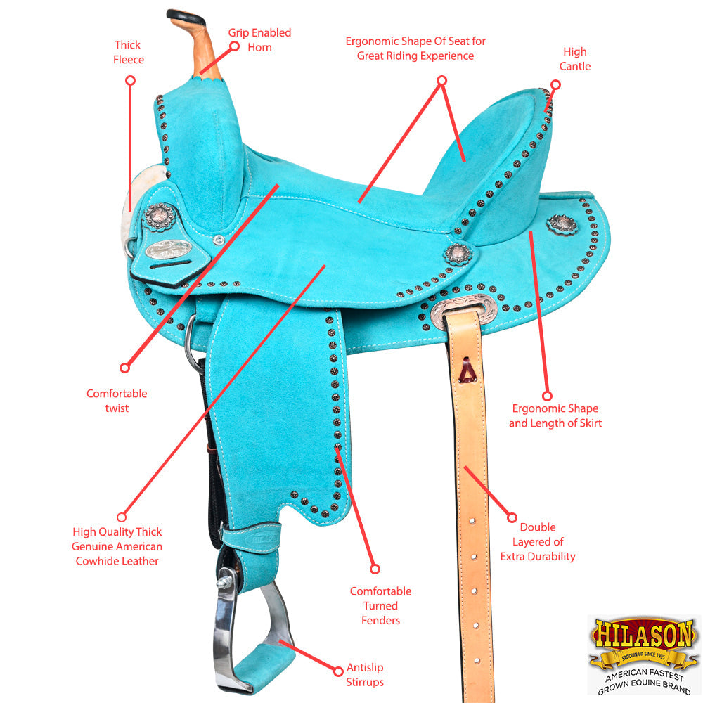 Hilason Western Horse Flex Tree Barrel Trail In Suede Leather Saddle &amp; Biothane Tack Set