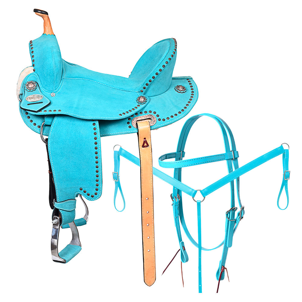 Hilason Western Horse Flex Tree Barrel Trail In Suede Leather Saddle &amp; Biothane Tack Set