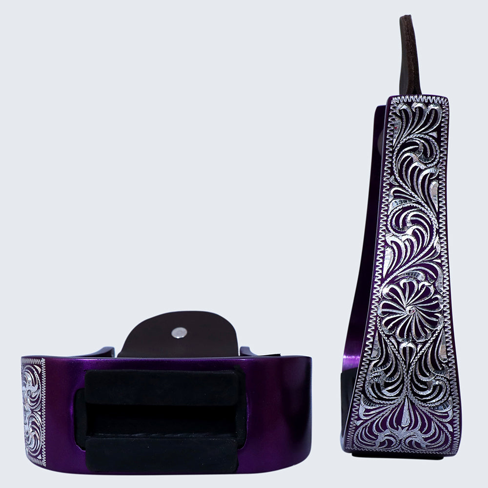 HILASON 3" Neck Western Aluminium Horse Stirrups Floral Engraved