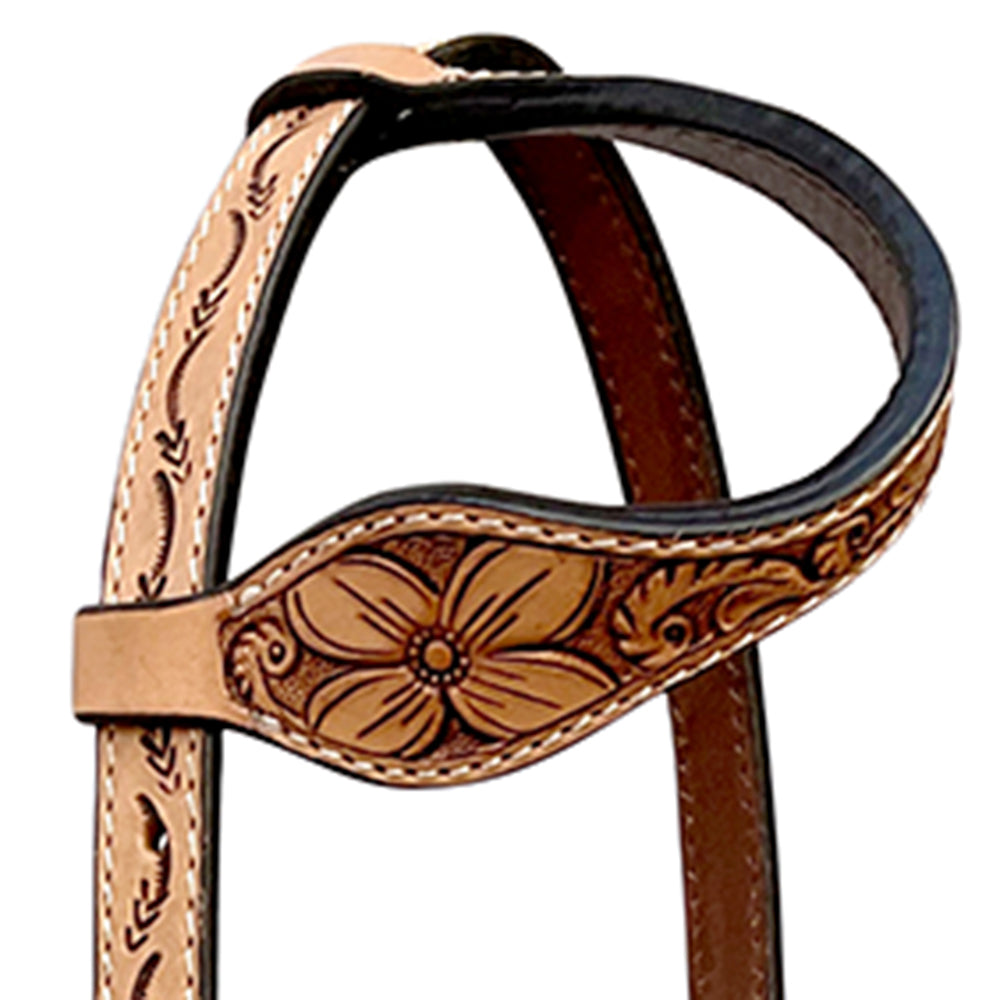 Bar H Equine Western Horse Genuine Leather Floral Carved Tack Set Tan