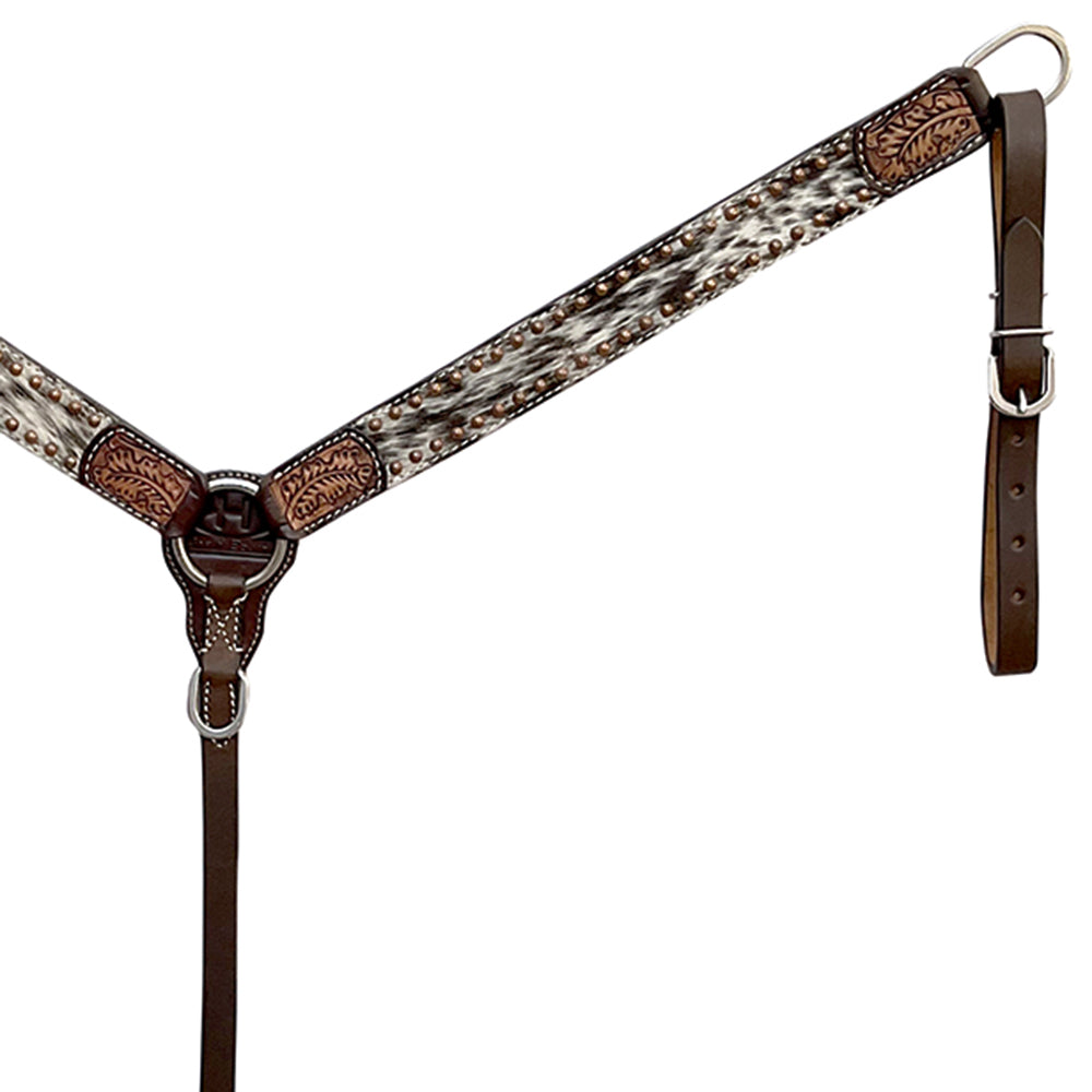 Bar H Equine Western Hair On Leather Headstall &amp; Breast Collar Floral Brown
