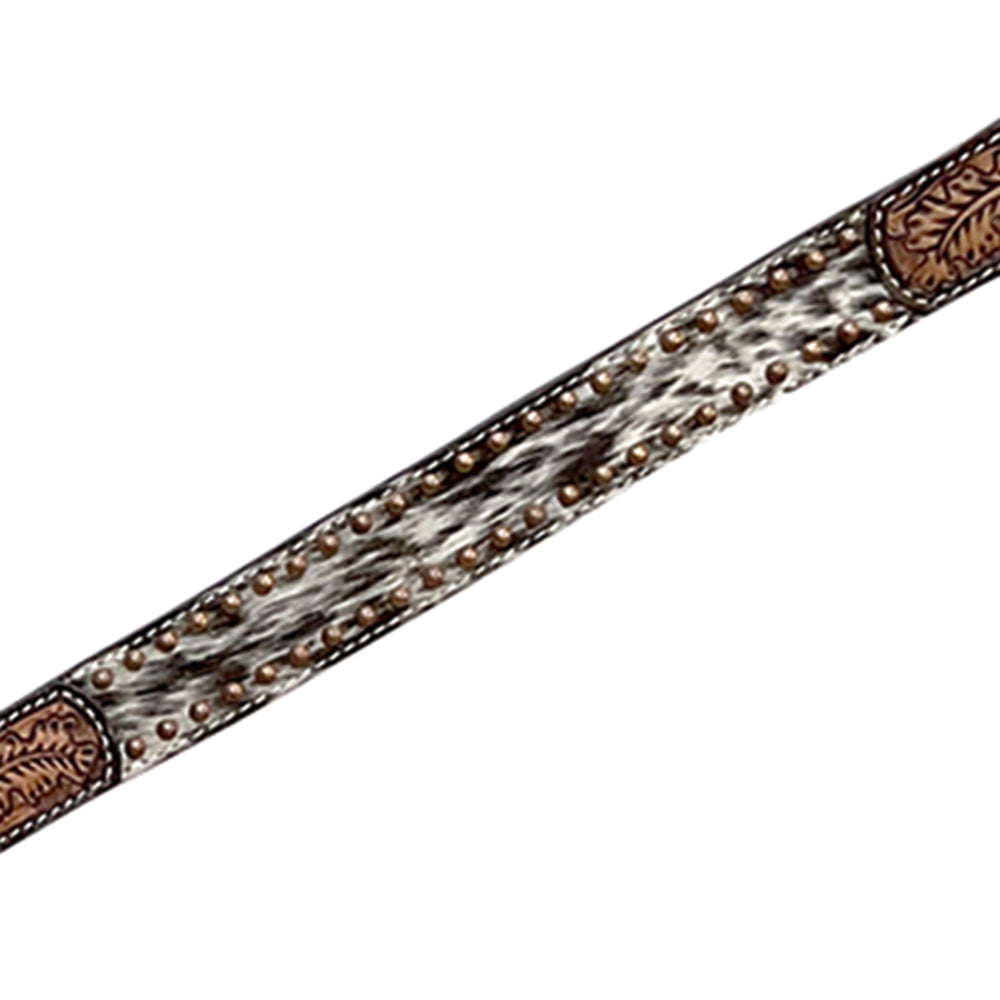 Bar H Equine Western Hair On Leather Headstall &amp; Breast Collar Floral Brown