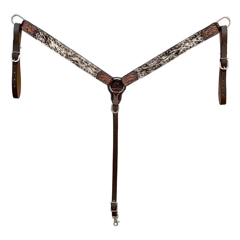 Bar H Equine Western Hair On Leather Headstall &amp; Breast Collar Floral Brown
