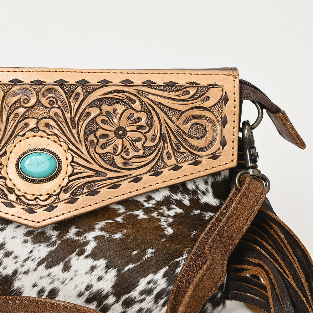 American Darling Adbg1484 Envelope Hand Tooled Hair-On Genuine Leather Women Bag Western Handbag Purse