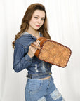 American Darling Adbg1509B Toiletry Hand Tooled Genuine Leather Women Bag Western Handbag Purse