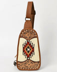 American Darling Sling Hand Tooled Upcycled Wool Genuine Leather Women Bag Western Handbag Purse