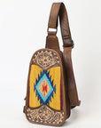 American Darling Sling Hand Tooled Upcycled Wool Genuine Leather Women Bag Western Handbag Purse