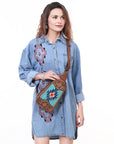 American Darling Sling Hand Tooled Upcycled Wool Genuine Leather Women Bag Western Handbag Purse