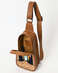 American Darling Sling Hand Tooled Upcycled Wool Genuine Leather Women Bag Western Handbag Purse
