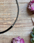 14” Black Onyx Heishi Necklace – Sterling Silver Pearls & Saucers
