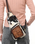 American Darling Adbga579 Sling Hand Tooled Hair-On Genuine Leather Women Bag Western Handbag Purse