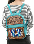 American Darling Adbga581 Backpack Hand Tooled Upcycled Wool Genuine Leather Women Bag Western Handbag Purse