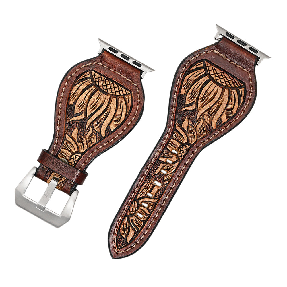 American Darling Beautifully Hand Tooled Hand Painted Genuine American Leather I watch Strap Men and Women Unisex