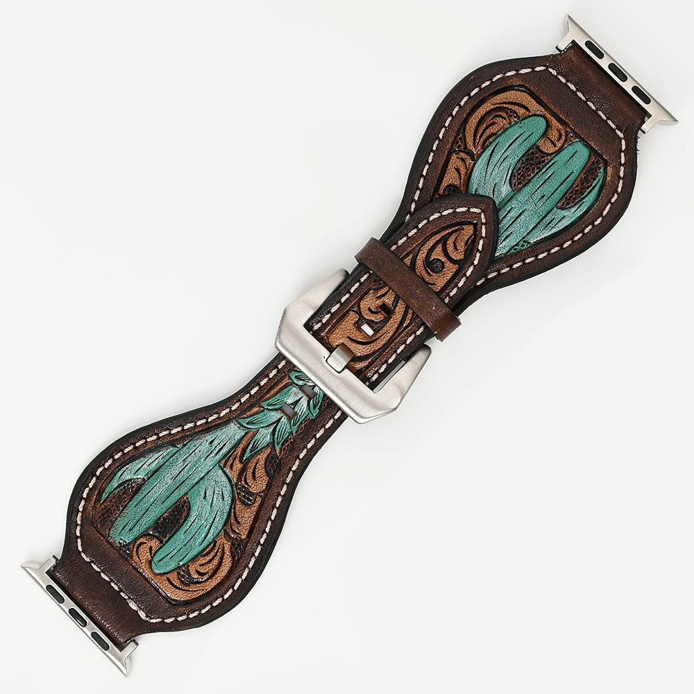American Darling Beautifully Hand Tooled Painted Genuine Leather I watch Strap Men and Women Unisex