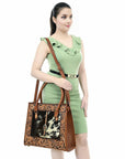 Spaghetti Western Swc135Ablk Tote Vintage Handmade Drum Dyed Genuine European Cowhide Leather Women Bag Western Handbag Purse