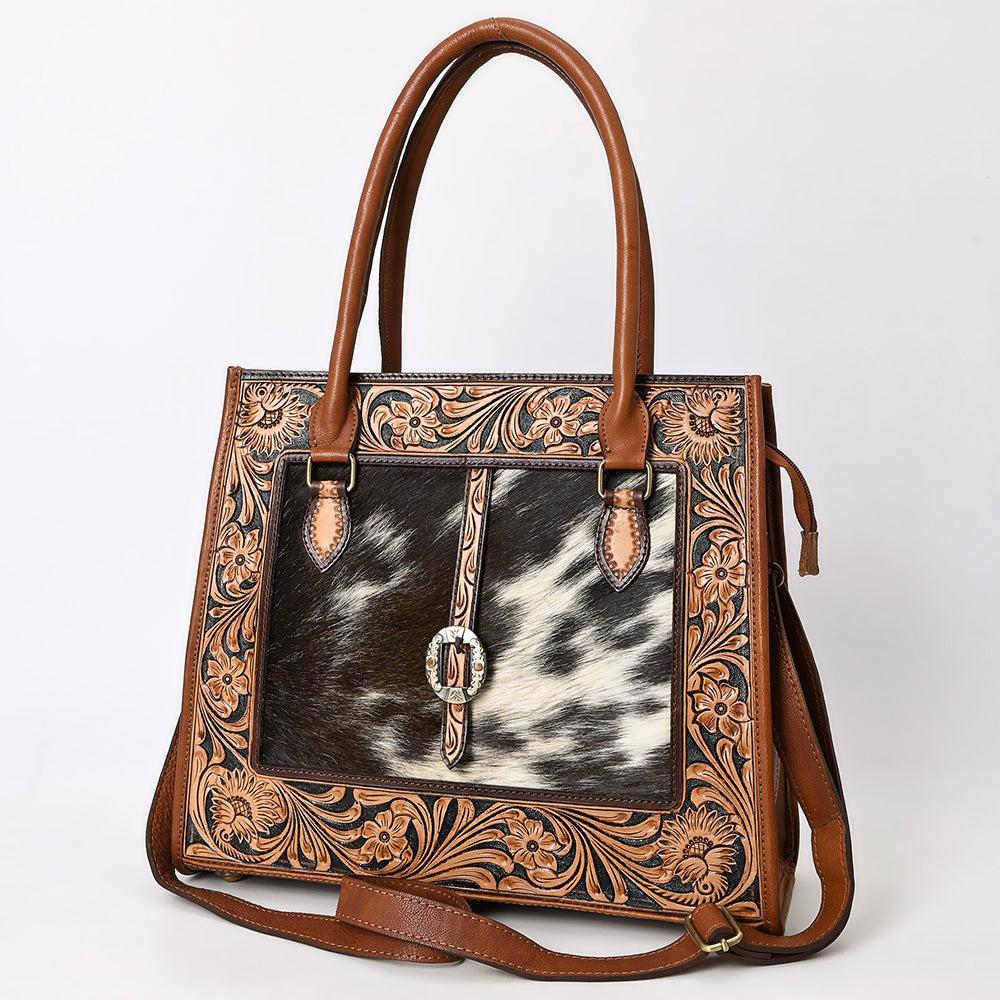 American Darling Adbga584 Tote Hand Tooled Hair-On Genuine Leather Women Bag Western Handbag Purse