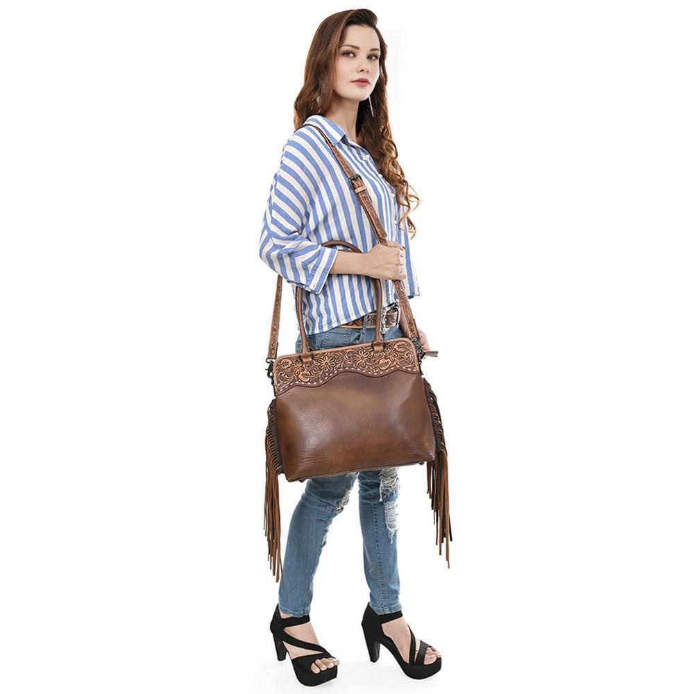 American Darling Adbg1527 Tote Hand Tooled Genuine Leather Women Bag Western Handbag Purse