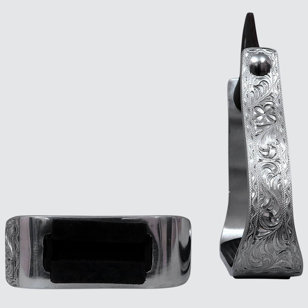 HILASON 3" Neck Western Aluminium Slanted Horse Stirrups Floral Engraved