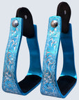 HILASON 3" Neck Western Aluminium Slanted Horse Stirrups Floral Engraved