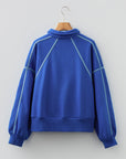 Collared Snap Button Exposed Seam Sweatshirt