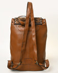 Leather Backpack For Women With Hand-Carved Floral Design