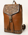 Leather Backpack For Women With Hand-Carved Floral Design