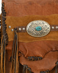 American Darling Messenger Bag Western Hair-On Cowhide Genuine Leather Handcrafted Purse with Fringes and Turquoise Stone