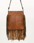 American Darling Messenger Bag Western Hair-On Cowhide Genuine Leather Handcrafted Purse with Fringes and Turquoise Stone