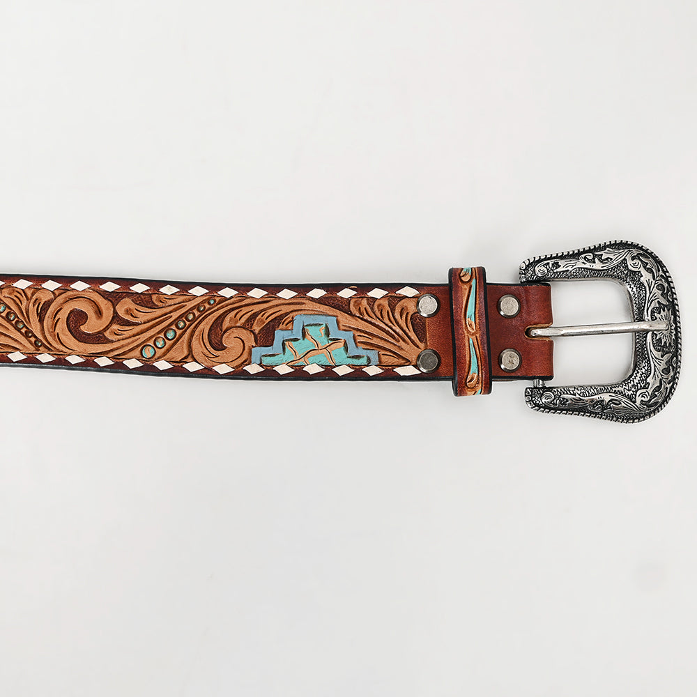 American Darling Hand Tooled Carved Unisex Genuine American Leather Belt Brown
