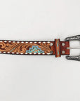 American Darling Hand Tooled Carved Unisex Genuine American Leather Belt Brown