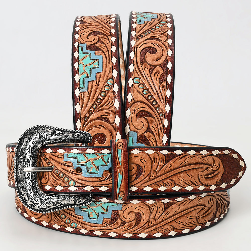 American Darling Hand Tooled Carved Unisex Genuine American Leather Belt Brown