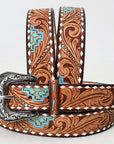 American Darling Hand Tooled Carved Unisex Genuine American Leather Belt Brown