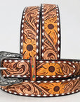American Darling Hand Tooled Carved Unisex Genuine American Leather Belt Brown