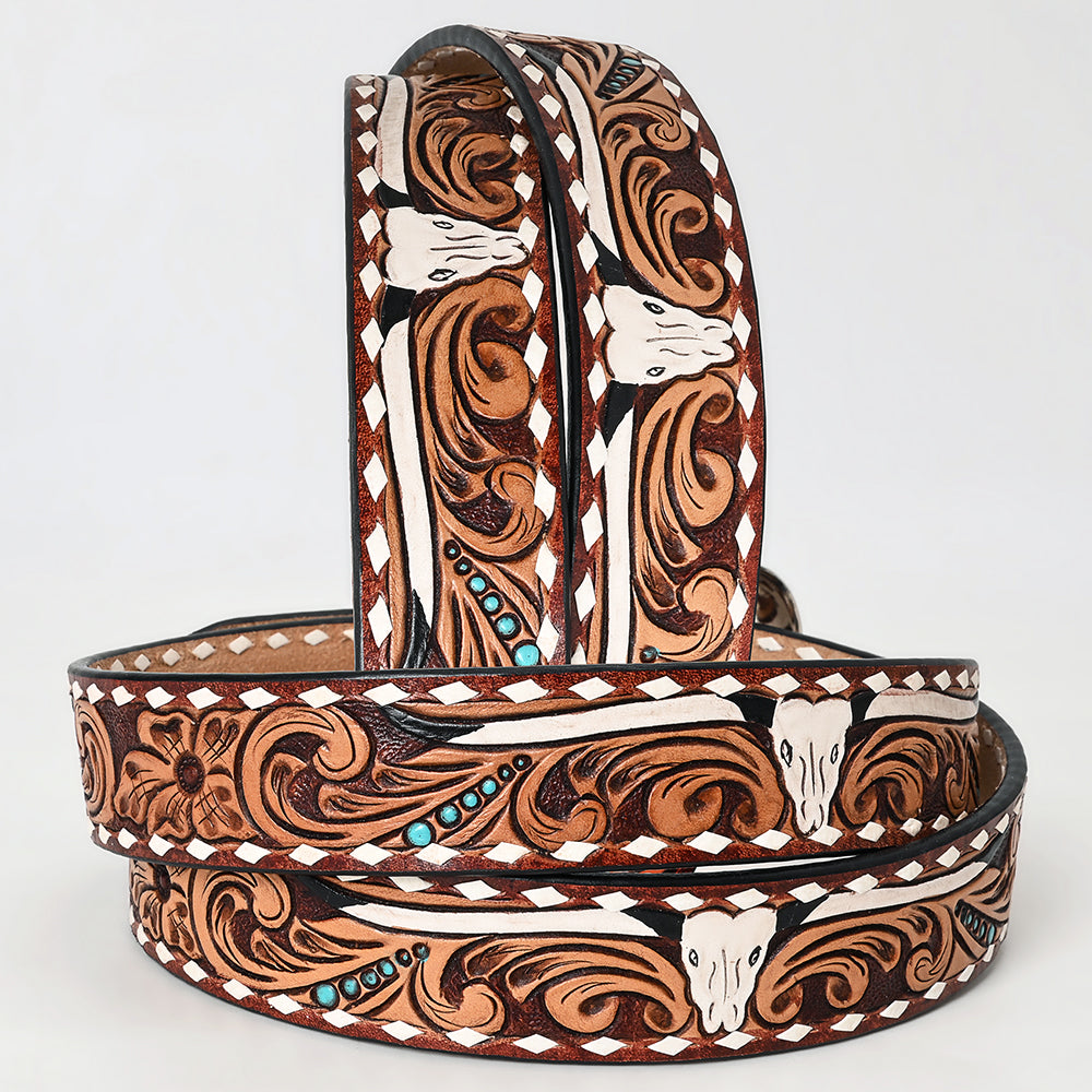 American Darling Hand Tooled Carved Unisex Genuine American Leather Belt Brown