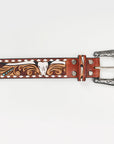 American Darling Hand Tooled Carved Unisex Genuine American Leather Belt Brown