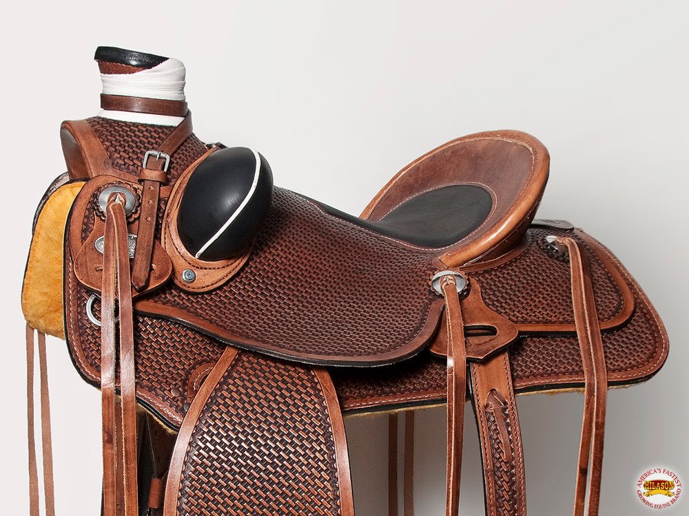 HILASON Western Horse Saddle Leather Wade Ranch Roping Basketweave Brown | Hand Tooled &amp; For Horses