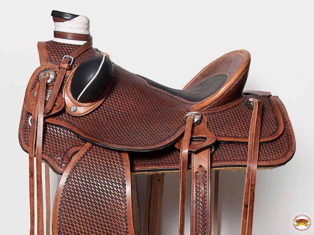 HILASON Western Horse Saddle Leather Wade Ranch Roping Basketweave Brown | Hand Tooled &amp; For Horses